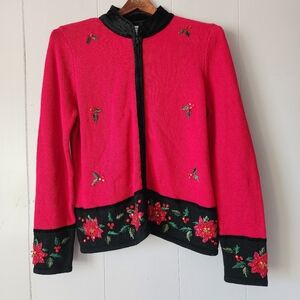 Vintage Tiara International Christmas Collection Poinsetta Sweater Knit Red M